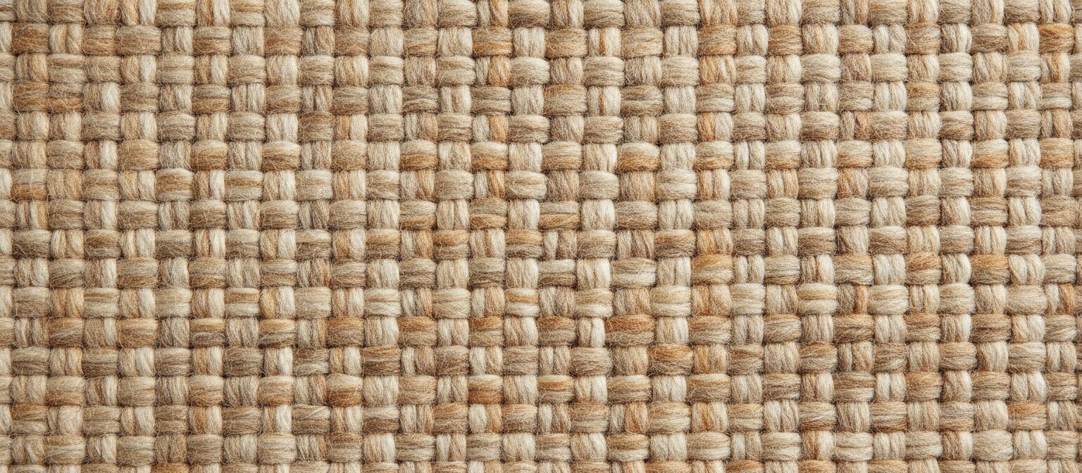 Close-up of a textured woven wool area rug