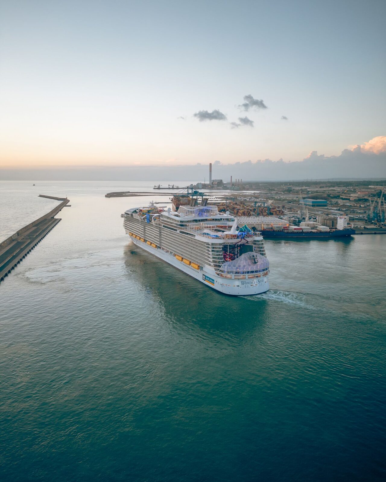 Cruise ship on cold northern water, dressed for changeable deck weather