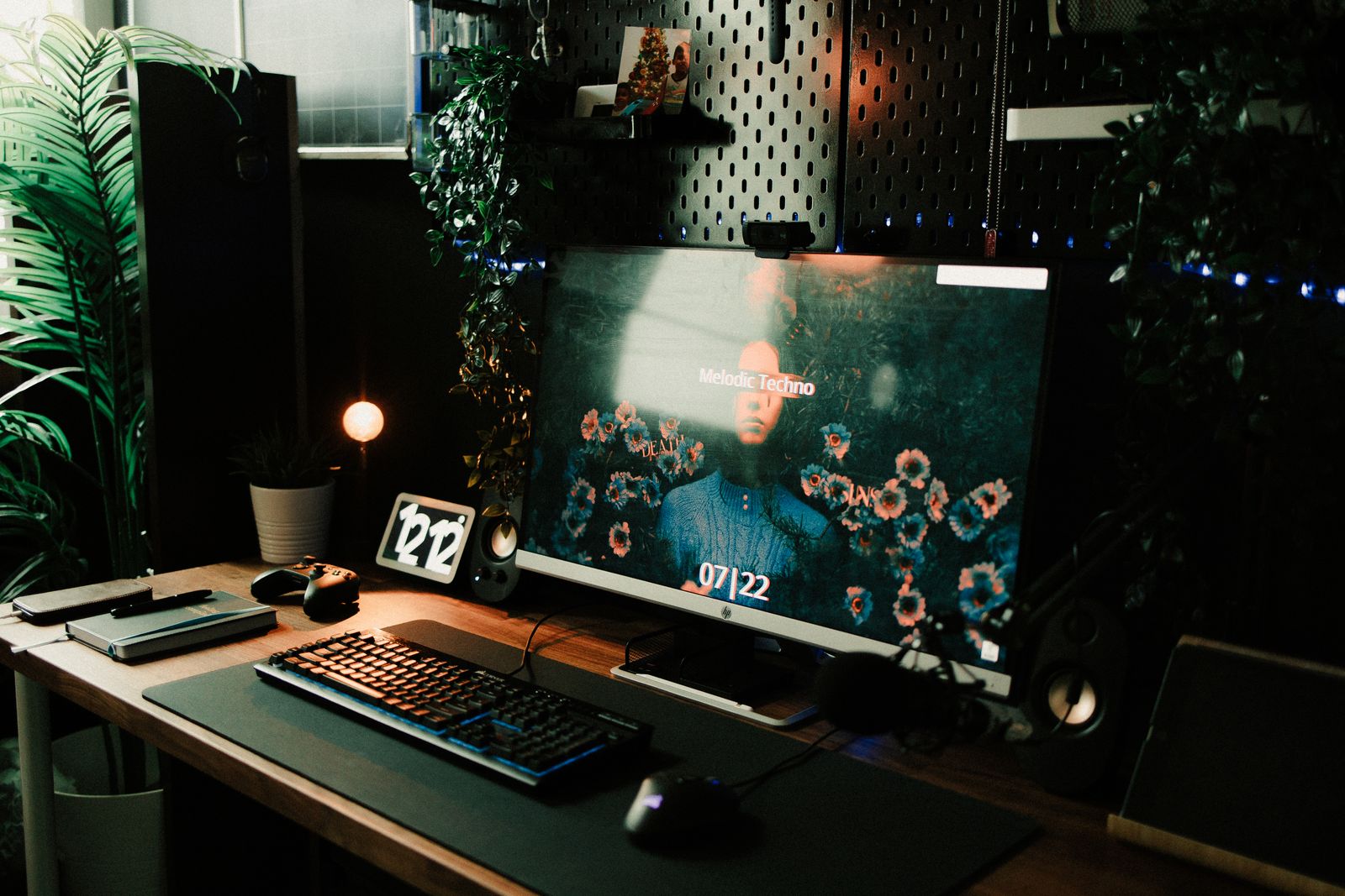 A compact home office desk with a computer