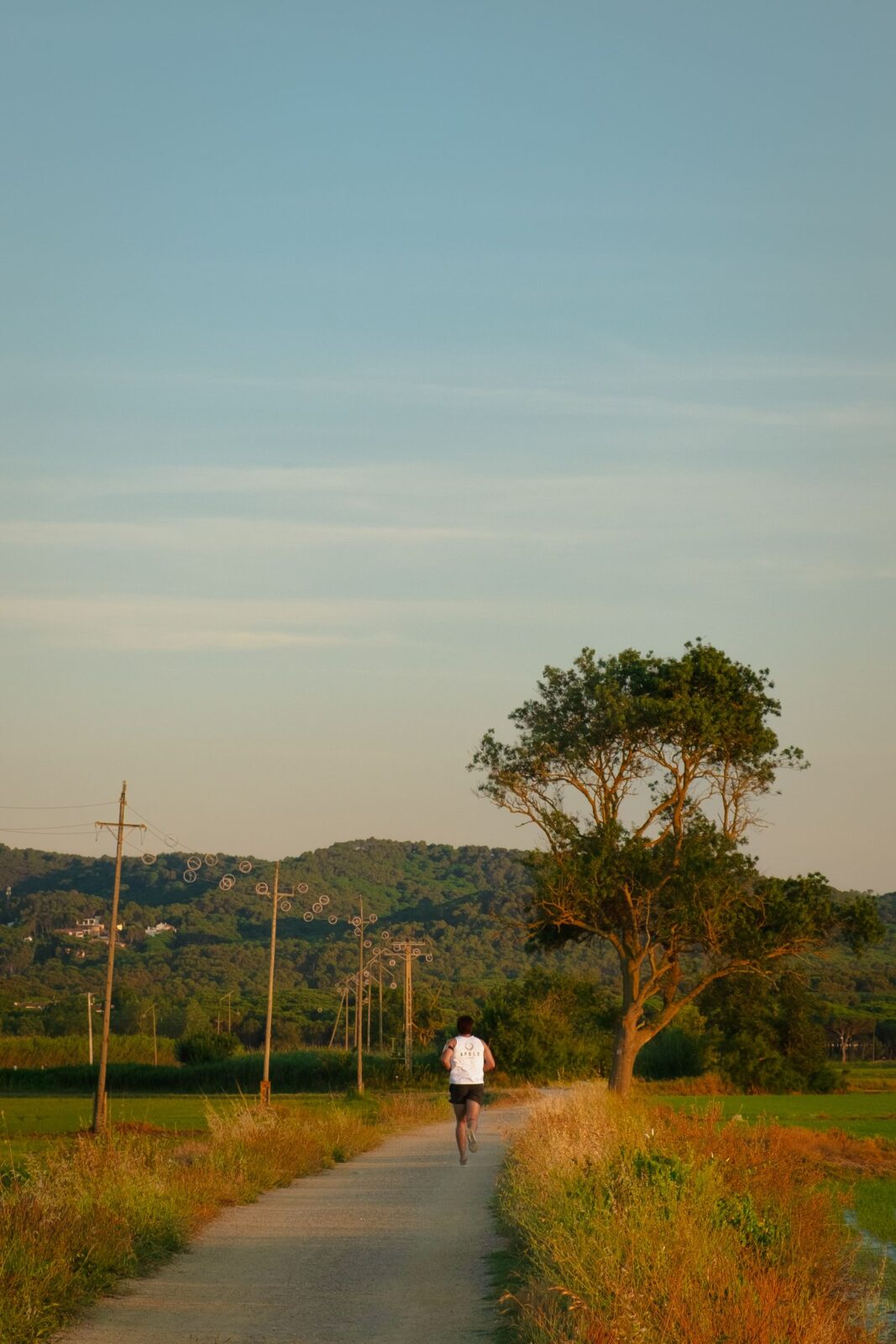A runner on an open country road on a long training run