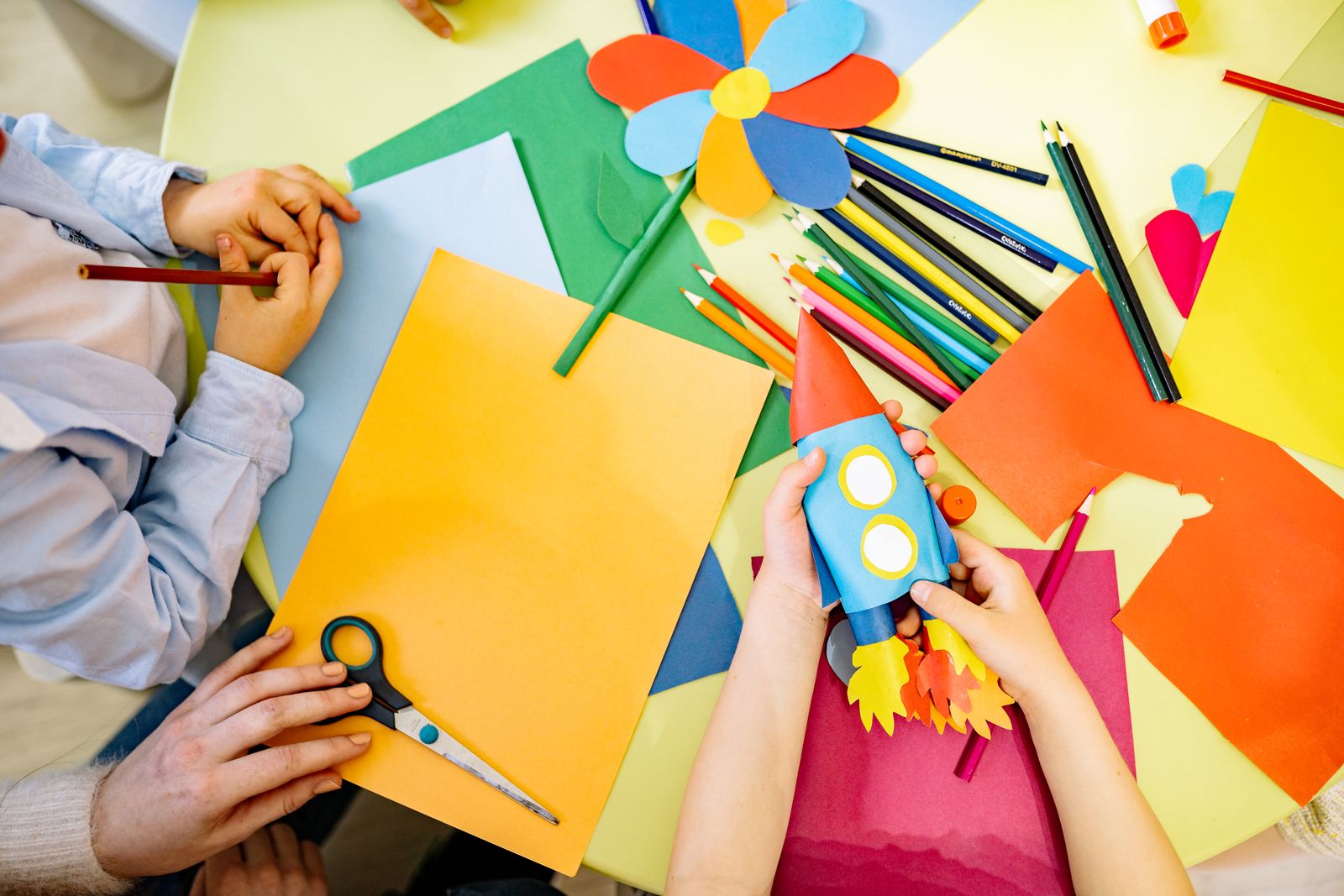 Young children working on a hands-on arts and crafts project