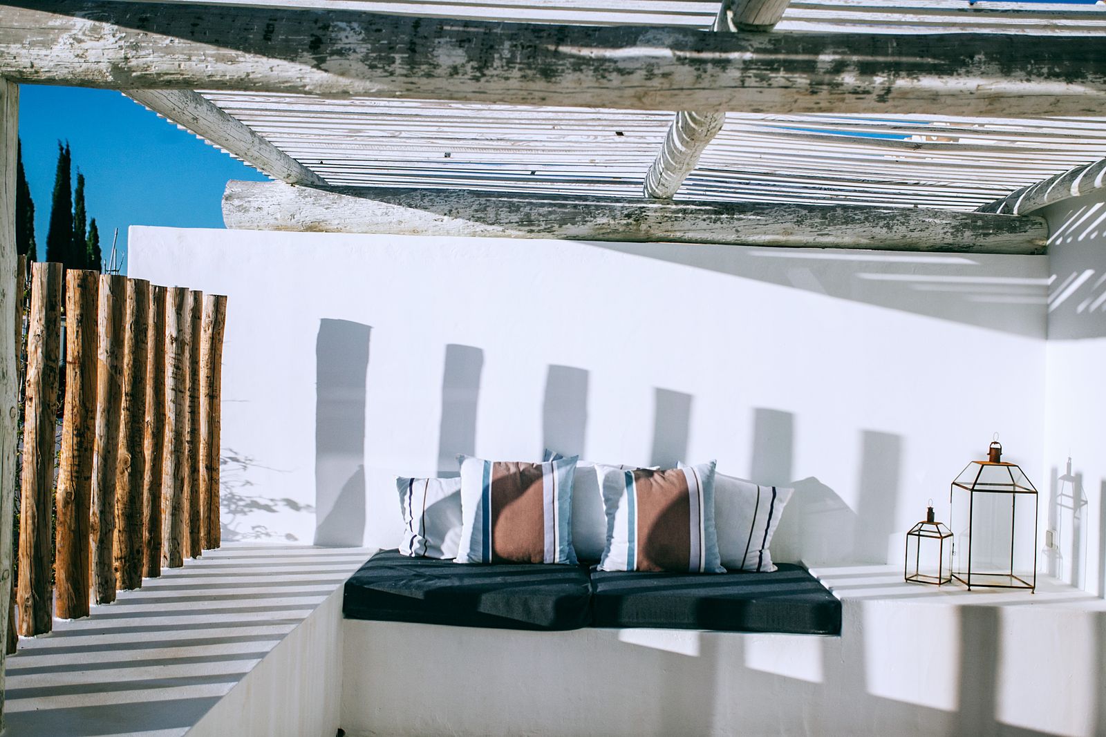 Close-up of soft outdoor cushions and fabric texture on a covered veranda